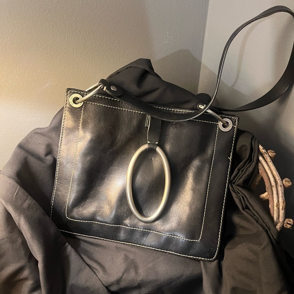 EUC DKNY Donna Karan New York Black Leather Square Vintage 2000s Shoulder Bag